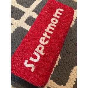 Supermom hand beaded clutch/wallet. Brand new